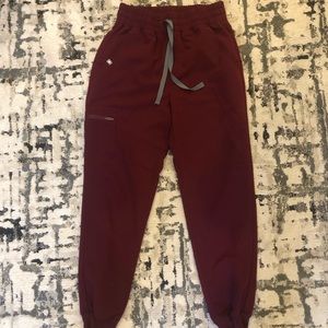 Figs Jogger High Waisted Zamora Scrub Pants Burgundy